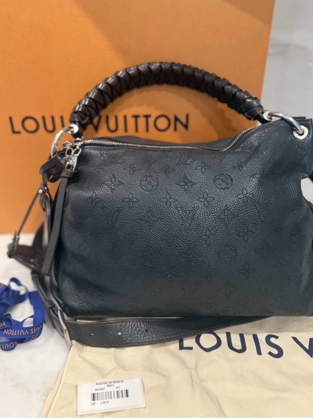 Authentic Louis Vuitton Braided Handle Beaubourg Hobo Mahina Leather Bag MM